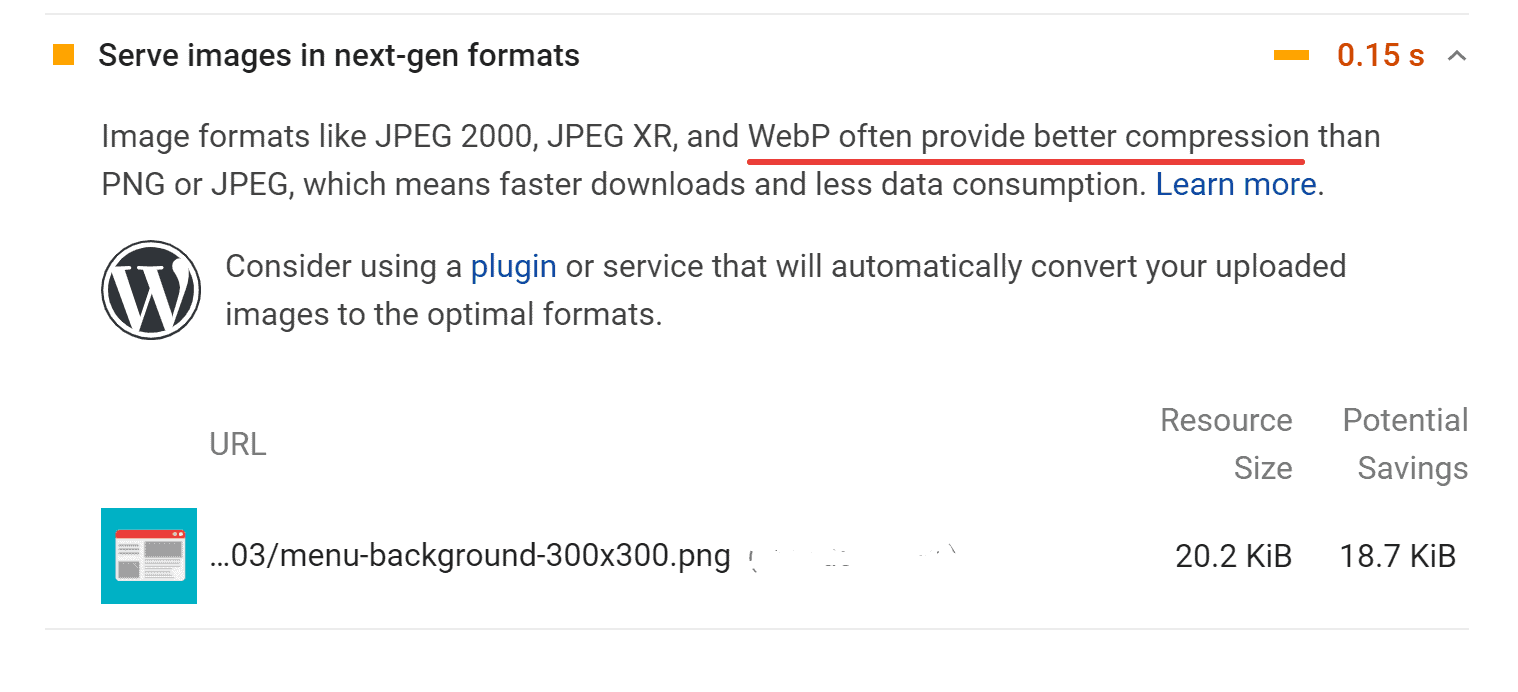 WebP in Pagespeed