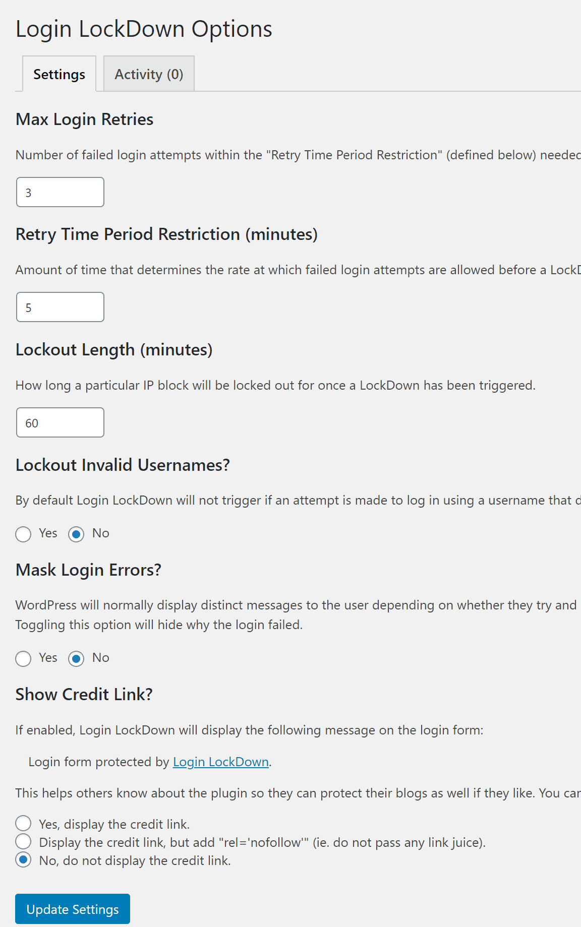 login lockdown settings