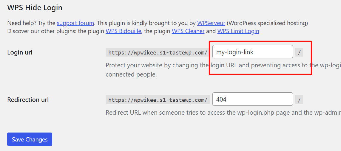 wps hide login new url