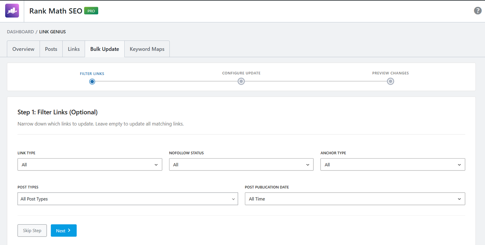 Bulk Update Rank Math Link Genius