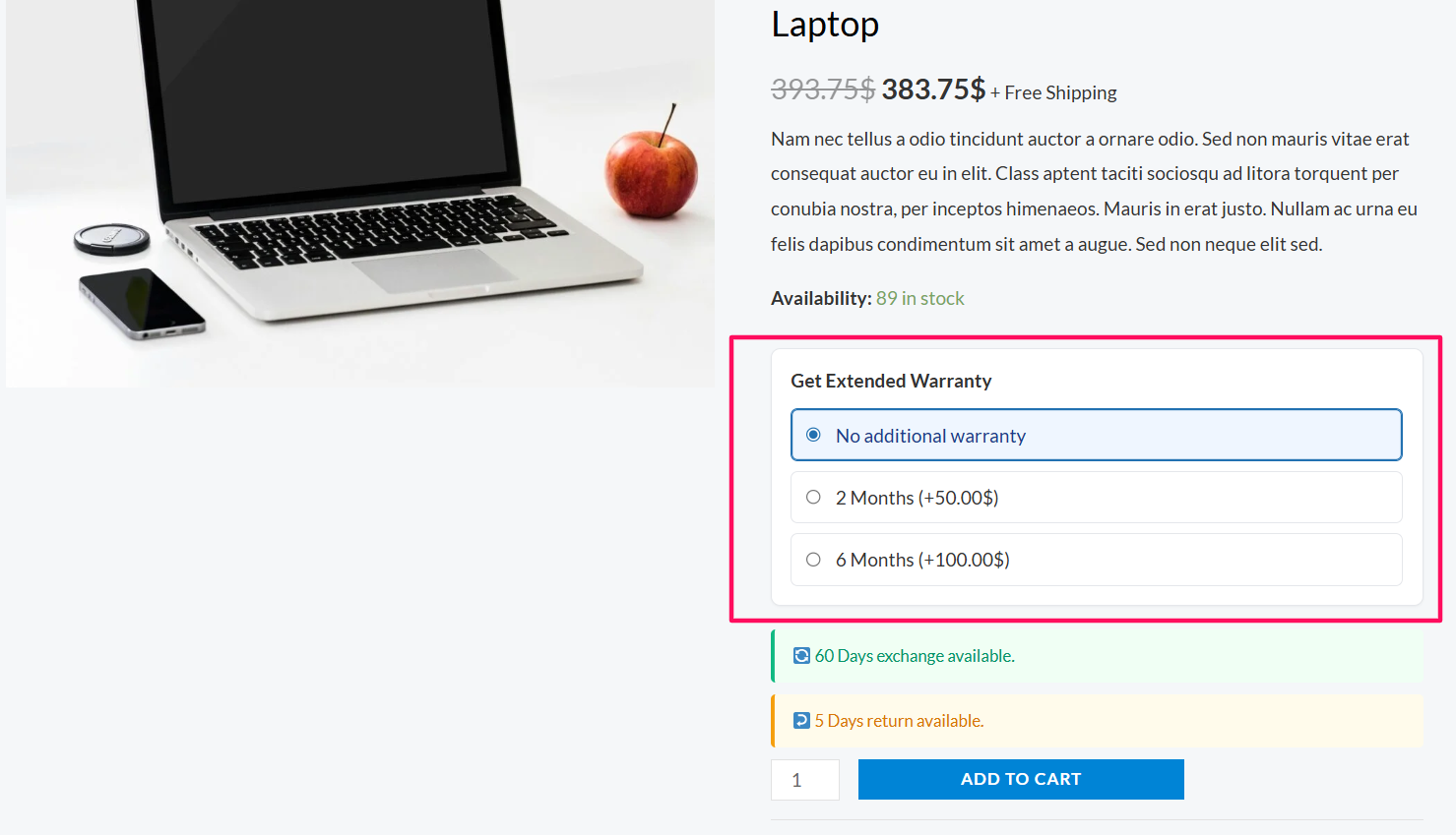 Paid Warranty Frontend In WooCommerce