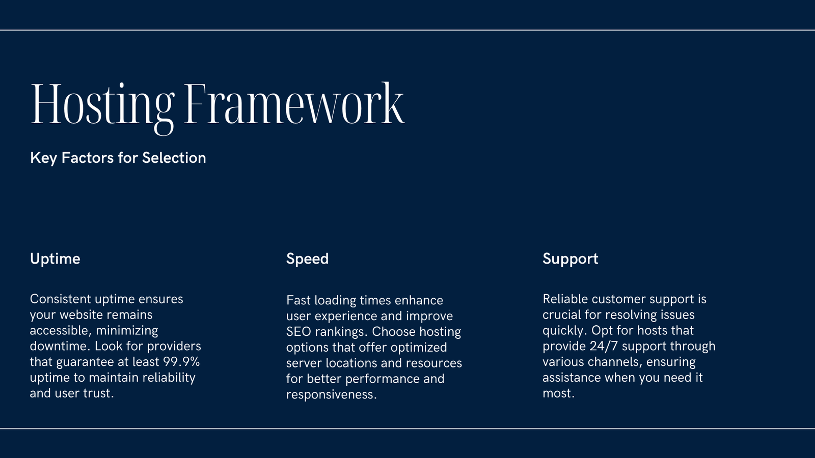 WordPress hosting comparison framework for uptime speed support security scalability and price