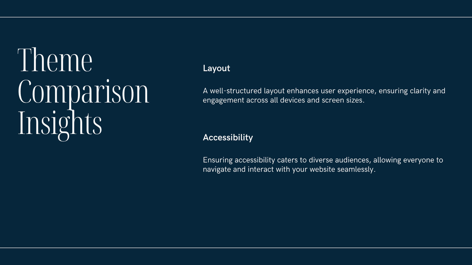 WordPress theme comparison visual showing layout and accessibility considerations